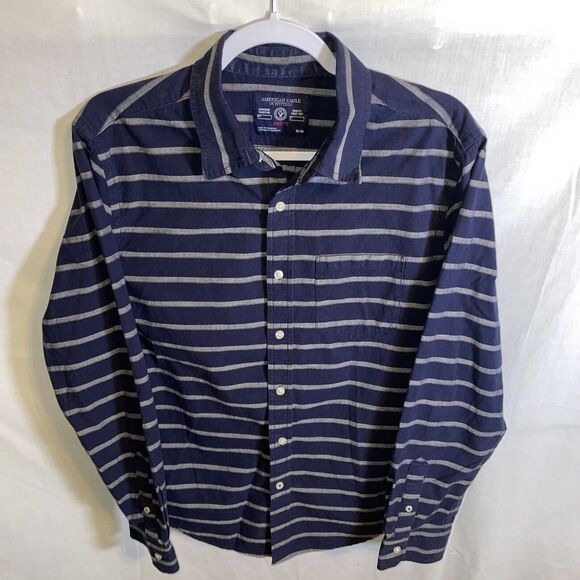 American Eagle Outfitters Dress Shirt Men’s Size Medium Blue Striped Prep Fit LS - Picture 1 of 12